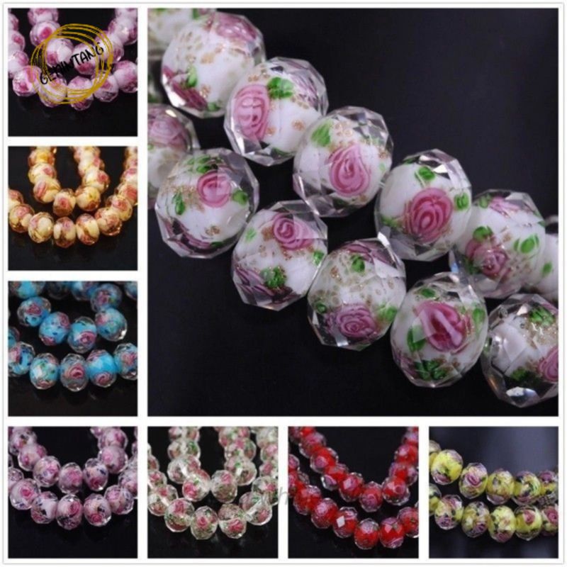 Bahan Gelang Manik Kristal Ceko Murano Lampwork Glassbeads Rose Batu Ceko Murano