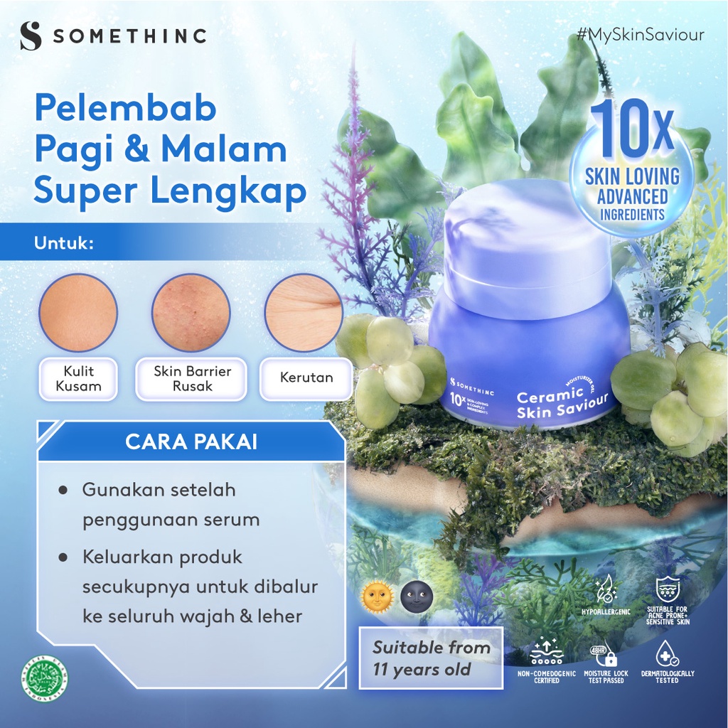 SOMETHINC Ceramic Skin Saviour Moisturizer Gel Pelembap Krim Pagi dan Malam Wajah Tampak Awet Muda - Refill (50ml)