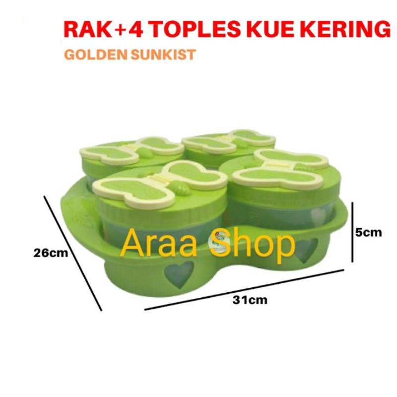 Toples Kue Set GOLDEN SUNKIST / 1Set Toples Bulat 4pcs + Rak Tempat Toples Kue GOLDEN SUNKIST