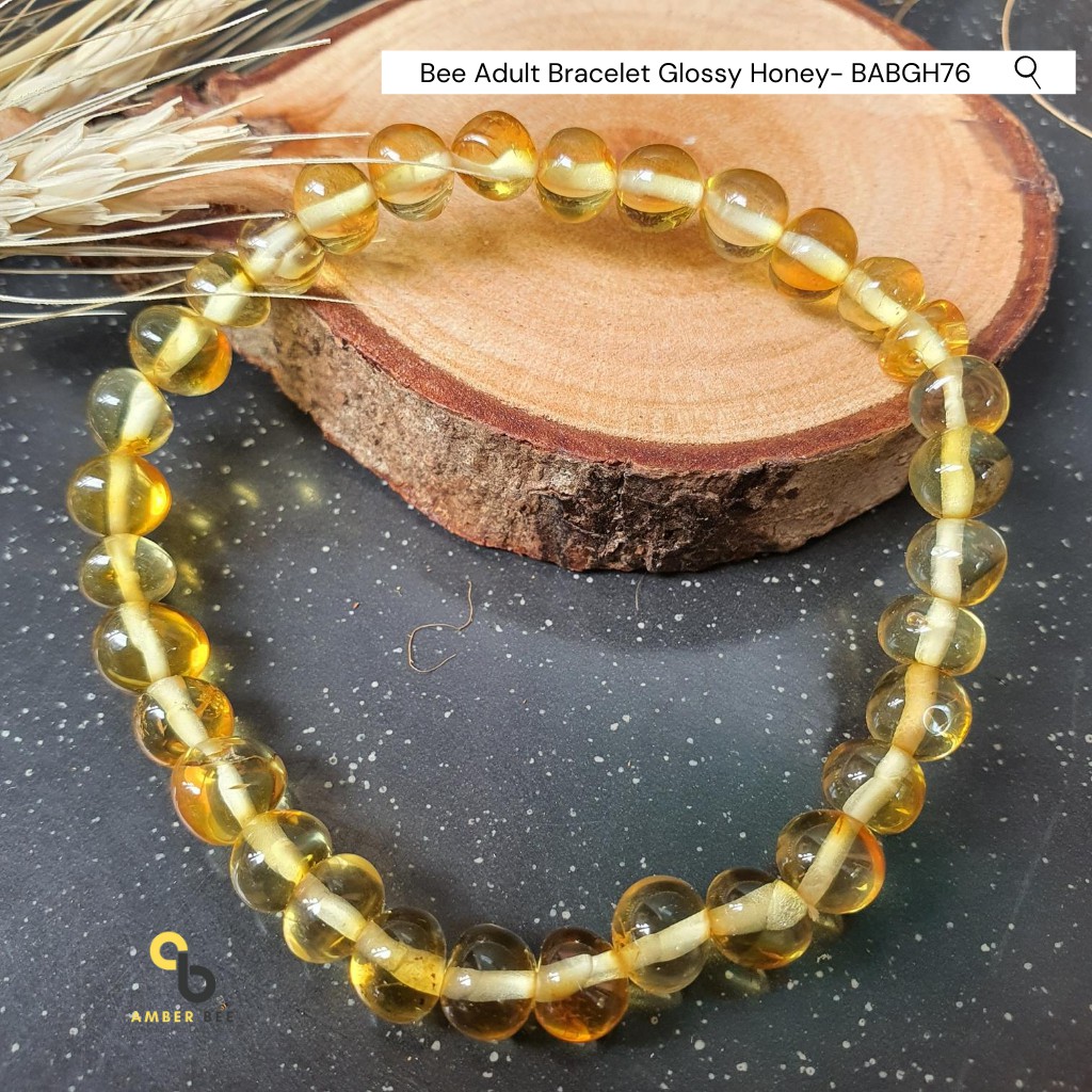 Gelang Amber Dewasa Premium  Strechy Glossy Honey 18cm BABGH76 By Amber Bee