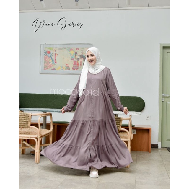 Gamis polos premium Babydoll Lady Dress Rayon Twill Full Kancing busui wine ungu abu rekomendasi