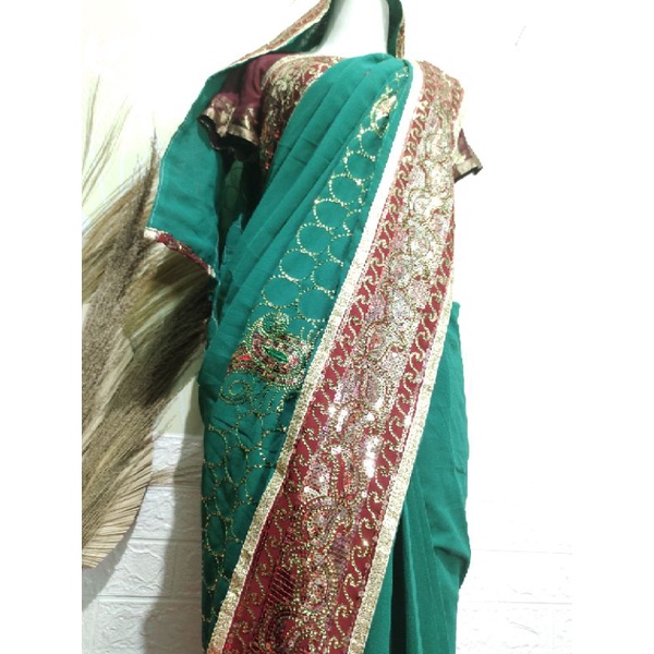 BAJU INDIA/SAREE INSTAN/CETAR SARI MEWAH FULL PAYET