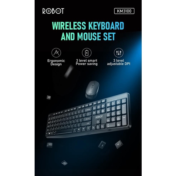 Robot KM3100 Wireless Keyboard &amp; Optical Mouse Combo Set (New KM4000)