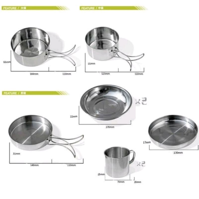 NESTING ISI 8 DAN KOMPOR PORTABEL cooking set stainless dan kompor potable - cookingset stainless camelwill - alat masak portable