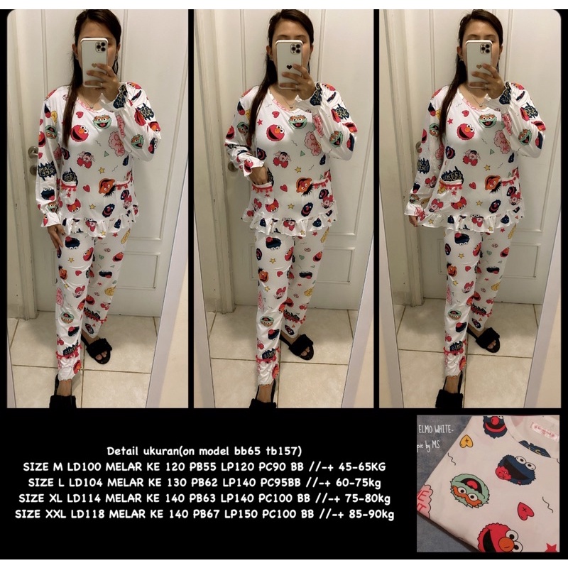 BAJU TIDUR LENGAN PANJANG LEISURE VOGUE DLL KOREA IMPORT CINA WANITA KADO PP PIYAMA REMAJA DEWASA-PPO-003 ELMO / L