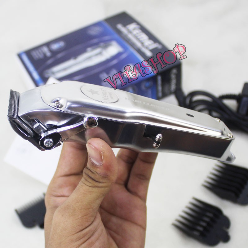 ALAT CUKUR RAMBUT CAS KEMEI KM-1997 CLIPER BODY STEANLESS, RECHARGEABLE