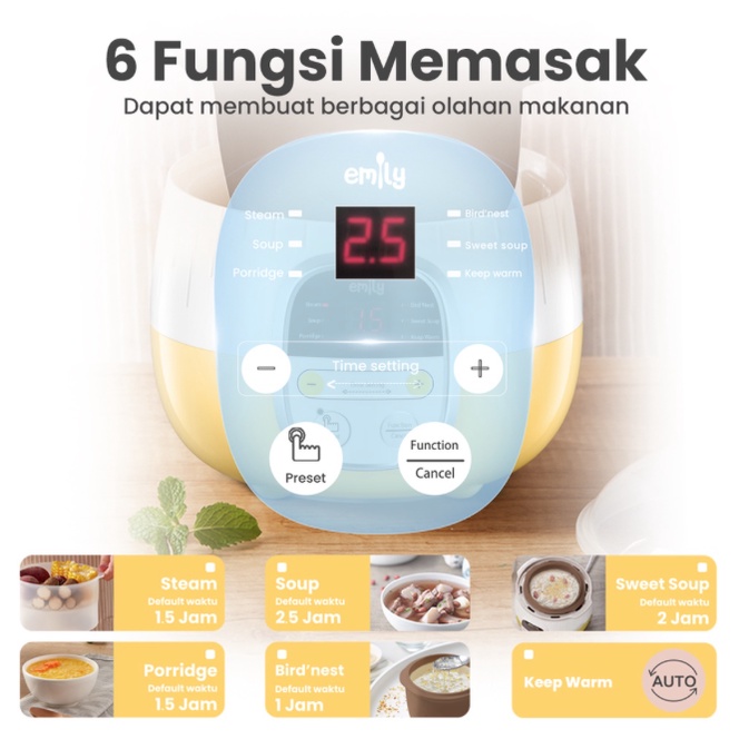 (PALET KAYU) Emily Slow Cooker + Steamer 0.8L Clay Pot