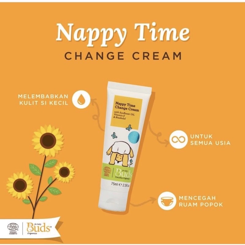 Buds Organic Nappy Time Change Cream 75 ml Buds Nappy Cream Krim Pantat Bayi