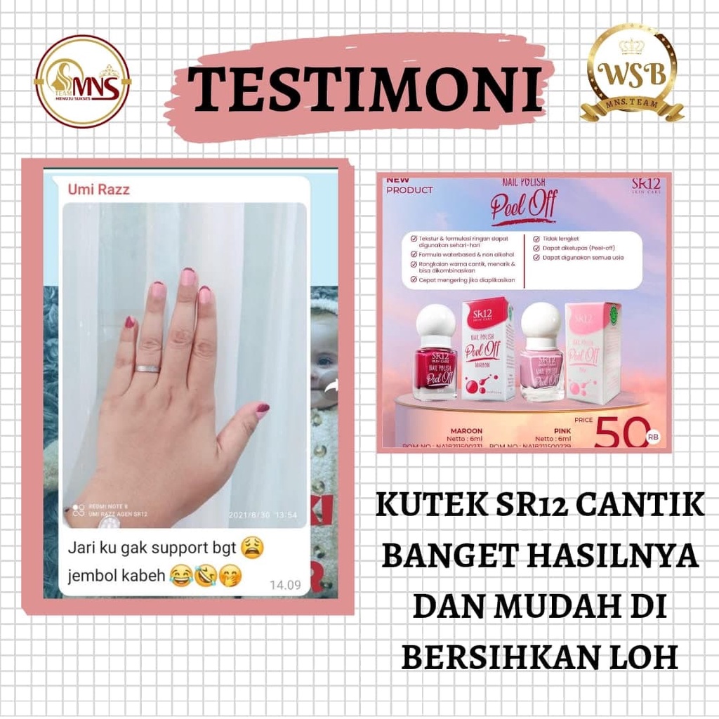 NAIL POLISH PEEL OFF SR12 ORIGINAL / KUTEKS HALAL MUSLIMAH BISA PAKAI SHALAT KUTEK BISA KELUPAS