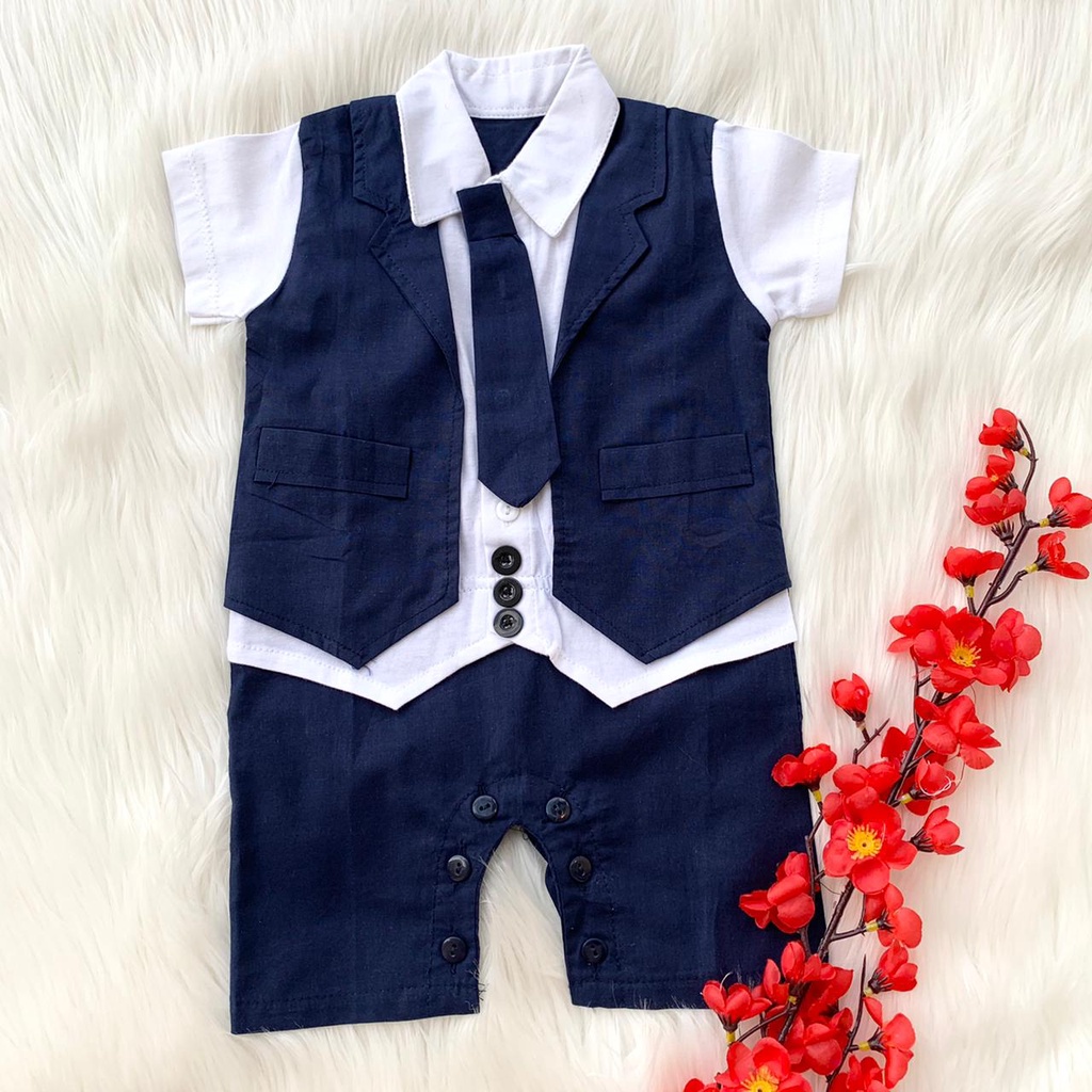 Baju setelan kemeja rompi celana dasi motif lucu fashion anak bayi cowok laki murah -ARI