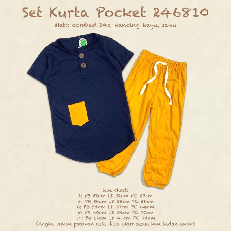 Setelan Kurta Pocket Pineapple Kids Original Super Premium Baju Muslim Koko Anak