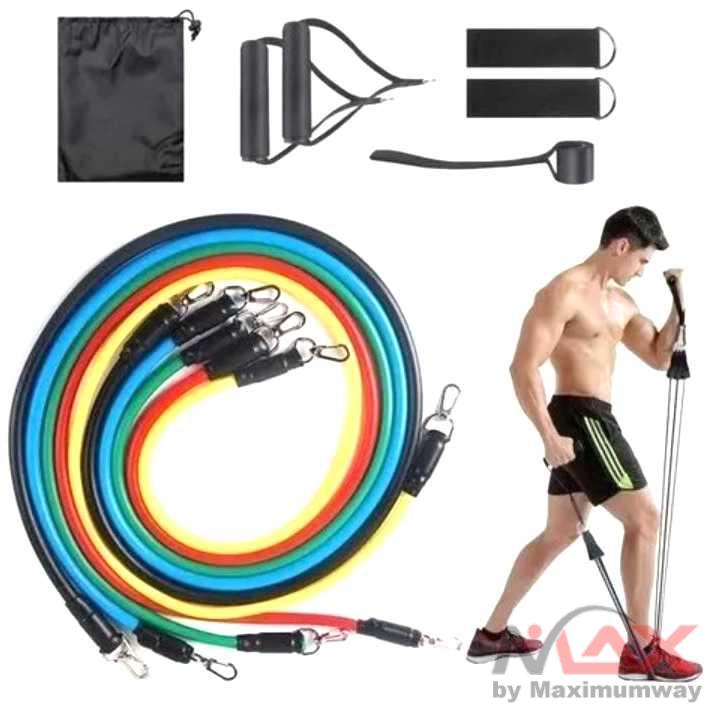 Fitness Latex Resistance Bands 11 SET Lengkap / TaffSPORT Tali Stretching Pilates Tube Yoga You Can Do It 11 Set - R11 Warna Multi Warna / Karet Fitness / Spring Fitness / fitnes / pitnes / Alat Fitness / Alat fitnes / Olahraga Fitness / Olah Raga