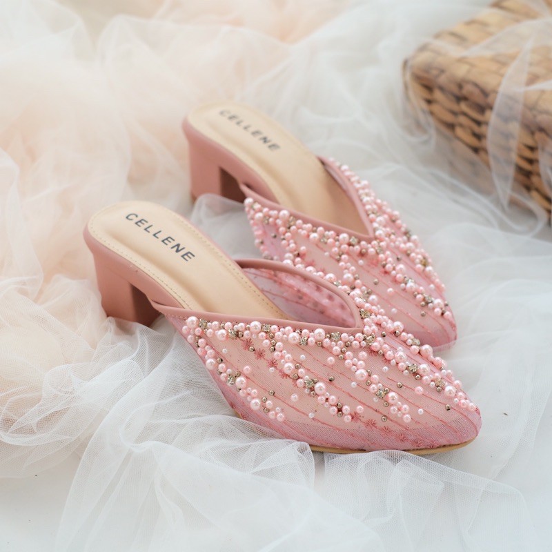 𝗖𝗘𝗟𝗟𝗘𝗡𝗘 • Irish Beads Heels (8warna) / wedding shoes brokat payet 5cm