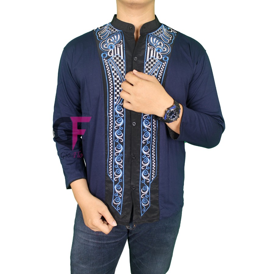 GIOFLO Pakaain Pria Kemeja Muslimin Lengan Panjang Navy Blue / KKL 24