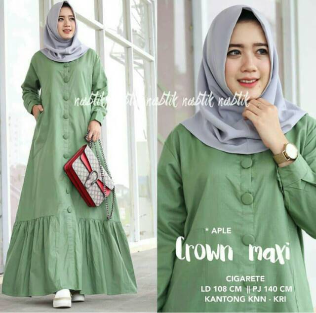 Crown maxi / busui / kancing hidup / crown maxy / gamis cantik / aple mustard grey black hitam krem