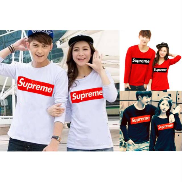 Kaos Couple supreme panjang / Baju pasangan kekinian / baju couple