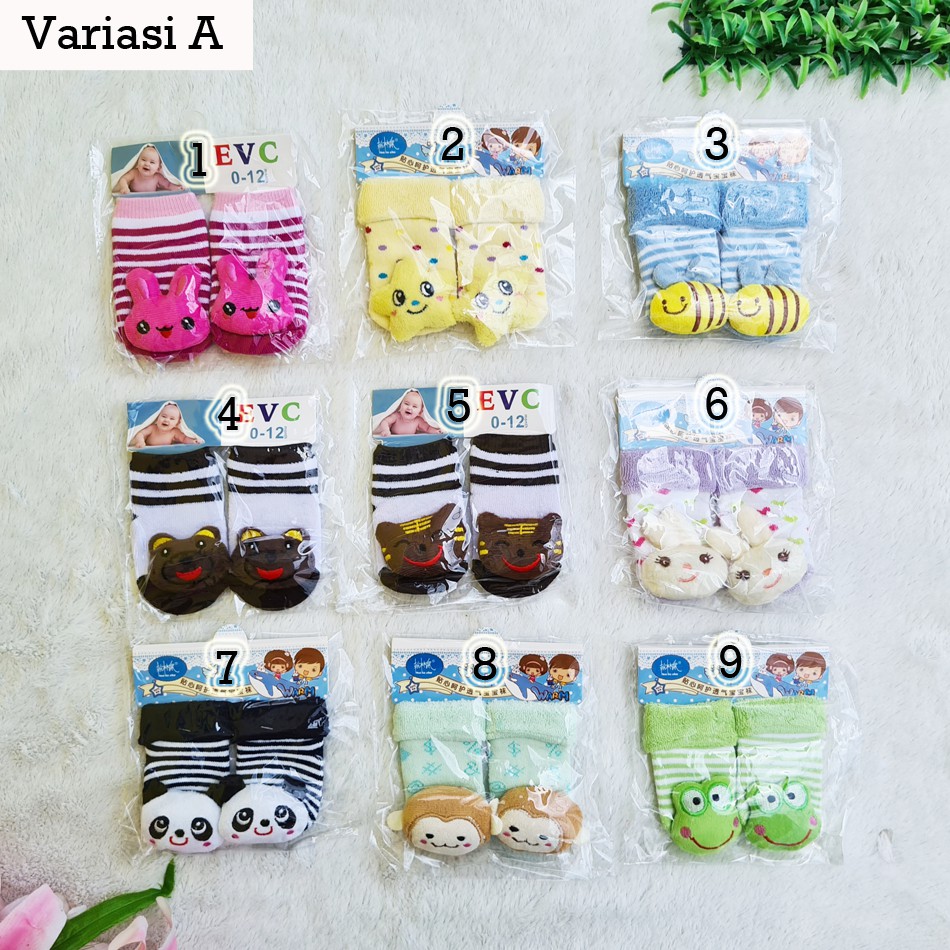 [C-009] Kaos Kaki bayi boneka lucu usia 0-12 m - motif boneka dan bunyi