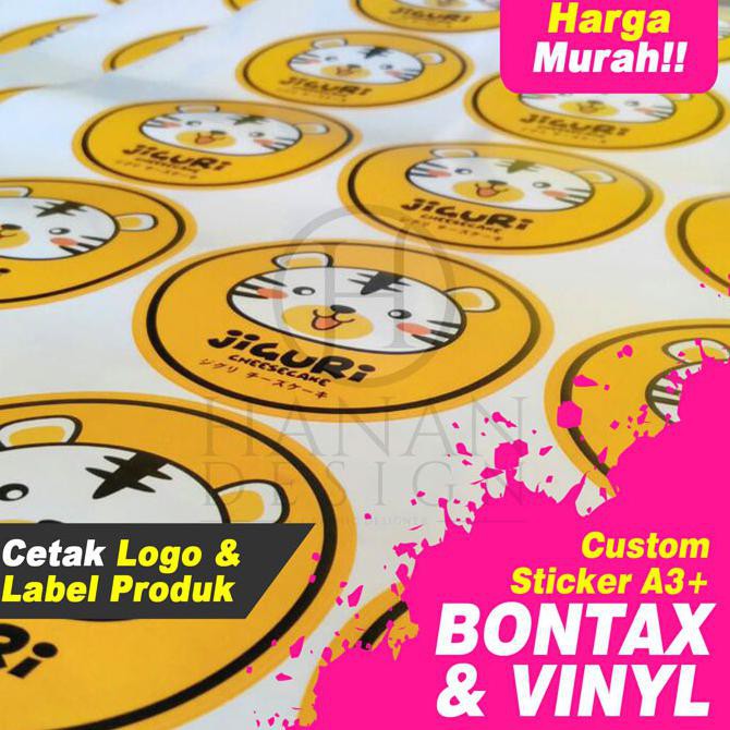 

Cetak Stiker Custom A3+ Bahan Vinyl Dan Bontax Untuk Label Kemasan Produk Makanan Minuman Kecantikan