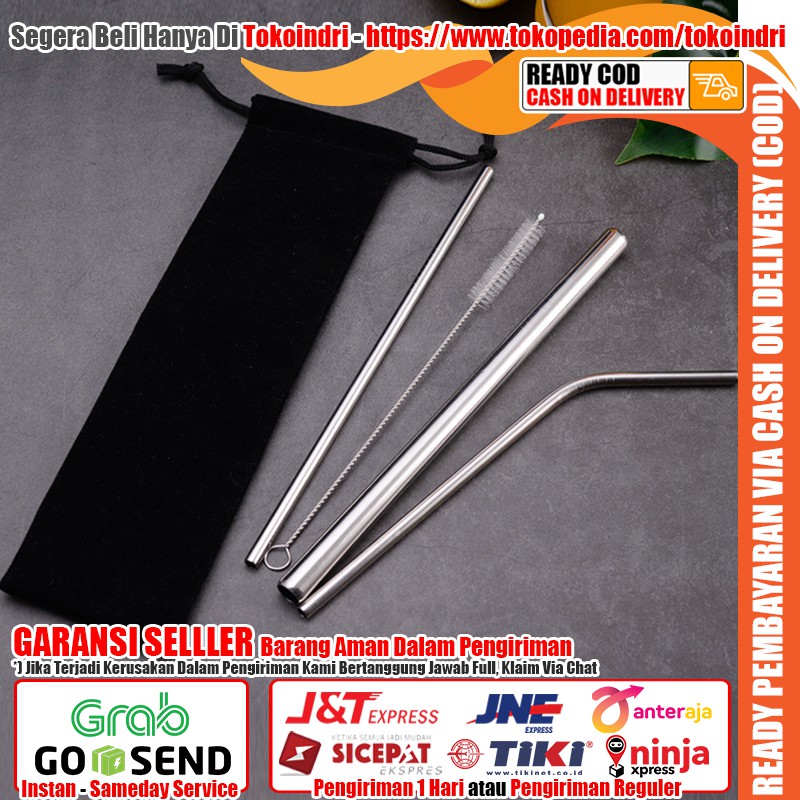 Pusat Grosir Sedotan Stainless Set  Pouch Reusable Stainless Straw All In One Sedotan 4 In 1 Pouch lqYZwoHeBAr0Q