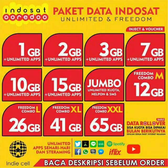 Kuota Paket Data Internet Murah Indosat 1gb 2gb 3gb 7gb 10gb 15gb Bonus Unlimited Aplikasi Shopee Indonesia