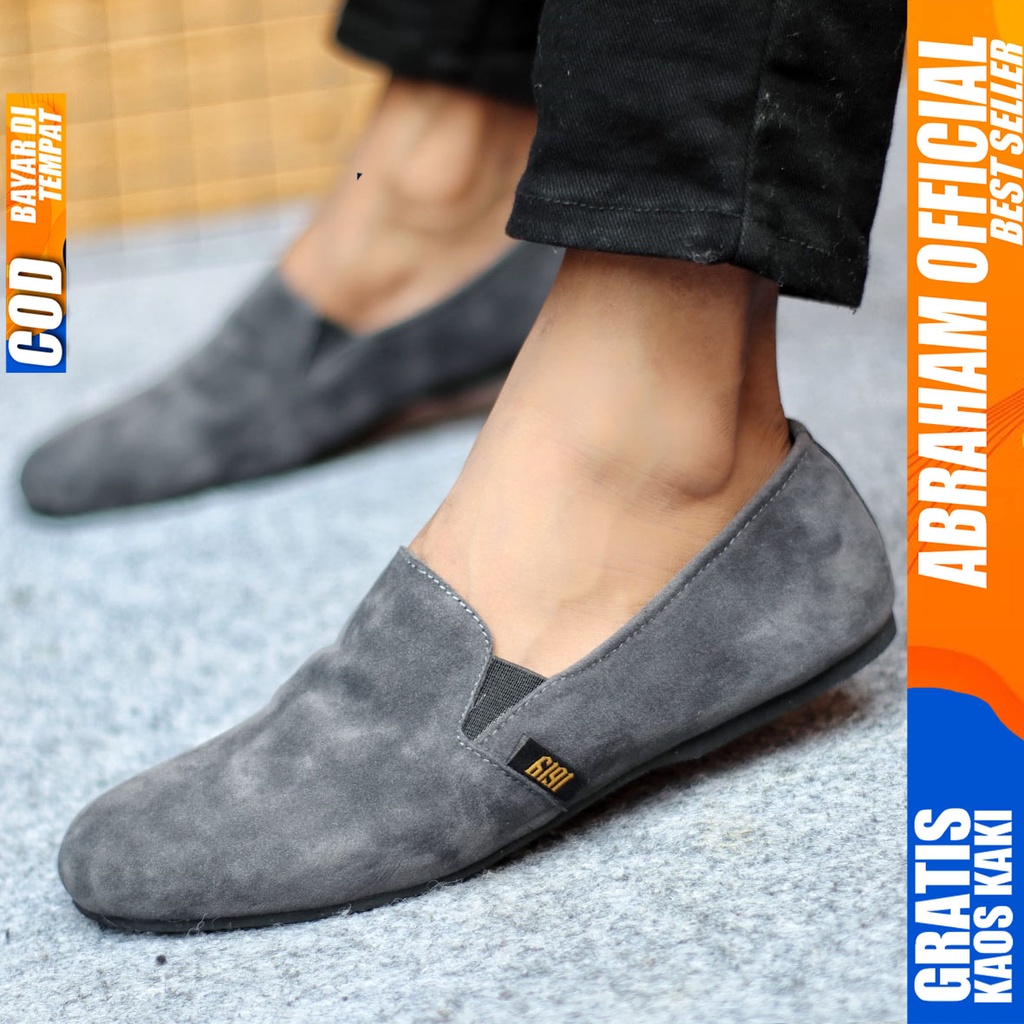 Sepatu Slip On Pria Sepatu Casual Pria Suede Kerja Kantor Kuliah Kondangan Sepatu Slop Pria Sepatu Hitam Pria CHROD ABRAHAM