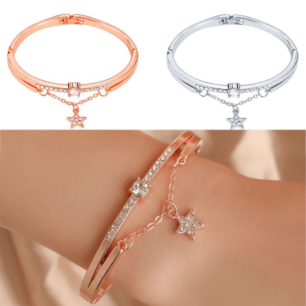 Gelang Bintang Nanas Perhiasan Mewah Rose Gold Cuff Bangles