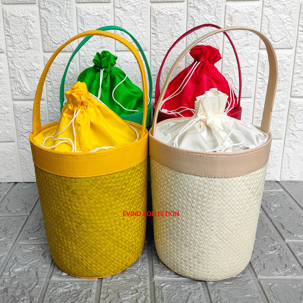 Tas Parcel Anyaman Pandan Isi 3 Toples List Kulit Sintetis Keranjang Hampers Lebaran Tas Parsel