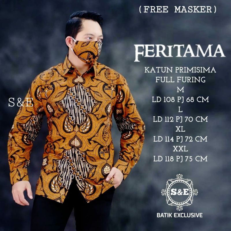 Kemeja Batik Pria Exclusive Free Masker Batik Lengan Panjang Terbaru FERITAMA Batik Warna Coklat