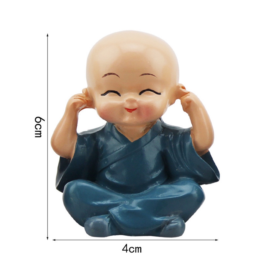 QUINTON 4pcs Ornaments Resin Shaolin Little Monk Small Buddha Kung Fu Boy Statue Miniature Home Decorative Crafts Car accessories