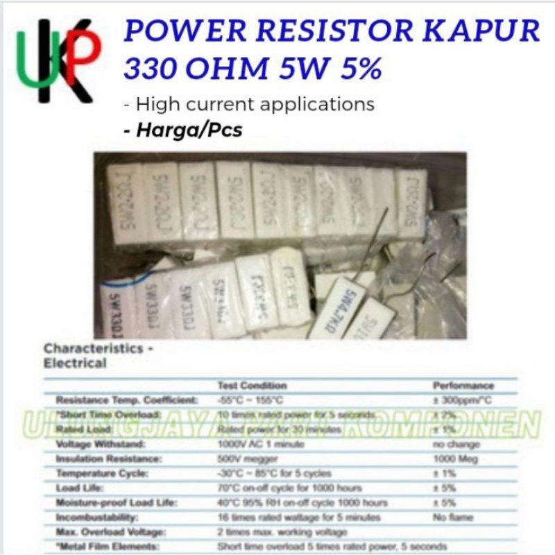 resistor kapur 330ohm 330R 5W 5watt