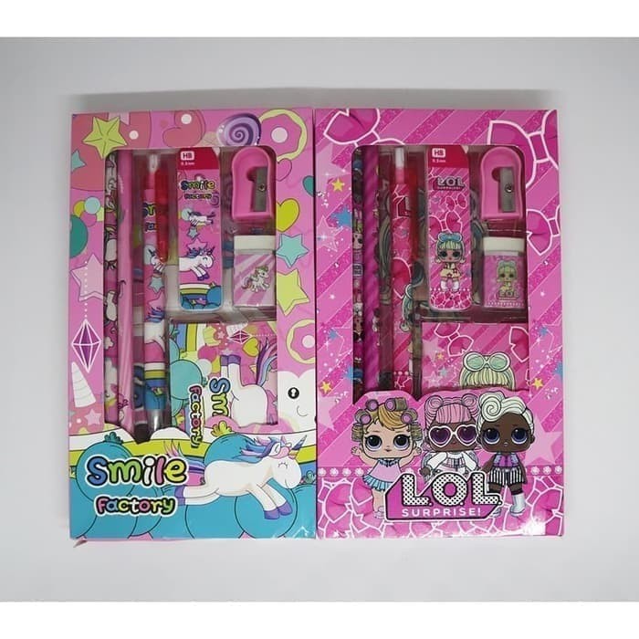 Perlengkapan sekolah Set alat tulis karakter anak anak unicorn LOL