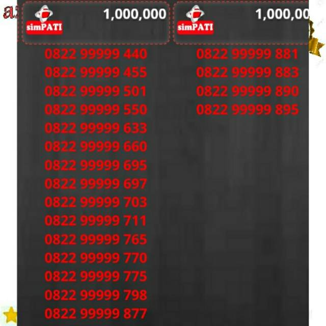 Nomor Cantik Simpati unik seri panca 9999 rapi