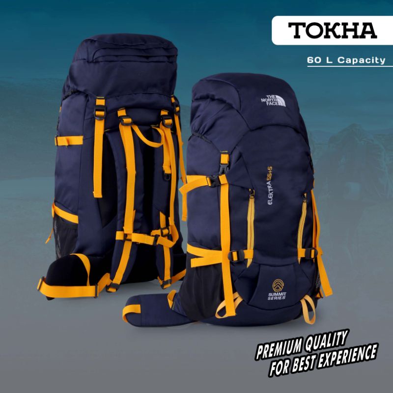 New Tas Carrier 60 Liter Terbaru Pria Wanita Hitam Tali Kuning | Ransel Tas Semi Carier | Tas Outdoor | Tas Gunung | Tas Keril | Tas Hiking The North Face Elektra 55+5 L Series