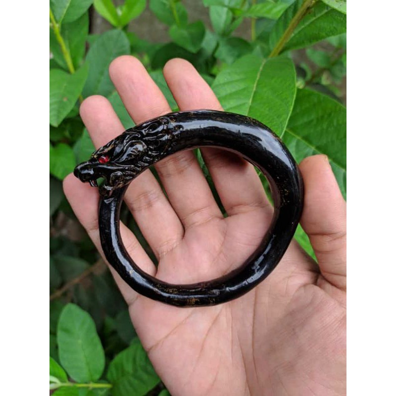 Gelang Akar Bahar Hitam Ukir Macan