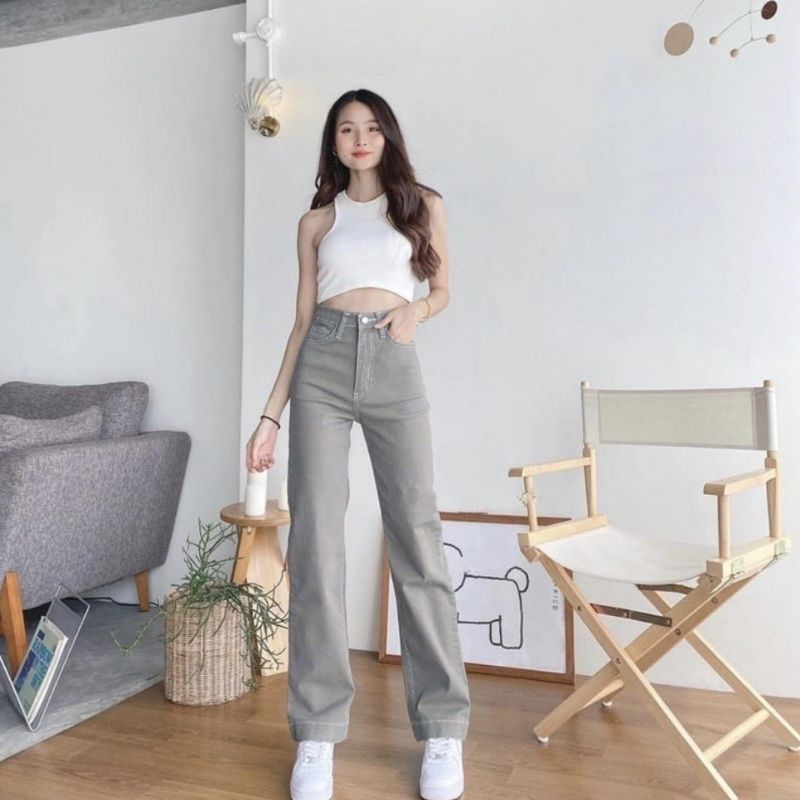 NEW CELANA KULOT JEANS PANJANG HAIGWAIST CEWEK//CELANA BAWAHAN HAIGWAIST LOOSE JEANS WANITA//KULOT PANJANG JEANS HITAM,KULOT CHOCO,KULOT CREAM,KULOT PUTIH