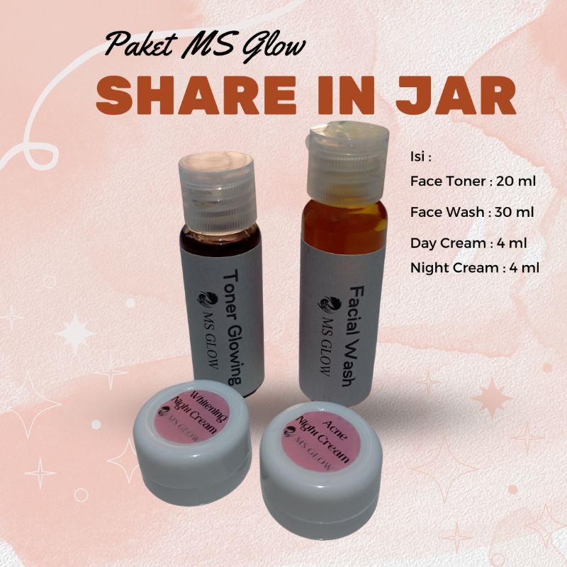 Share In Jar paket wajah MS Glow whitening, Day Cream, Night Cream Toner