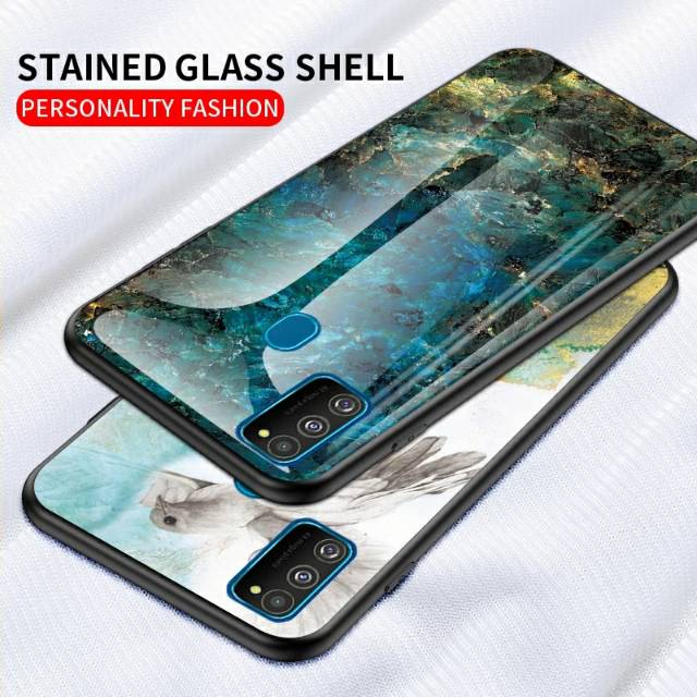 ORIGINAL CASE SAMSUNG M31 LUXURY MARMER GRAIND HARD BACK COVER CASE GLASS