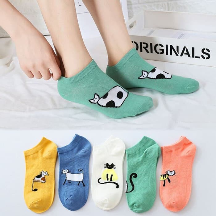 CIVETO KK019 Kaos  Kaki  Pendek  Funny Cat Wanita  Low Socks 