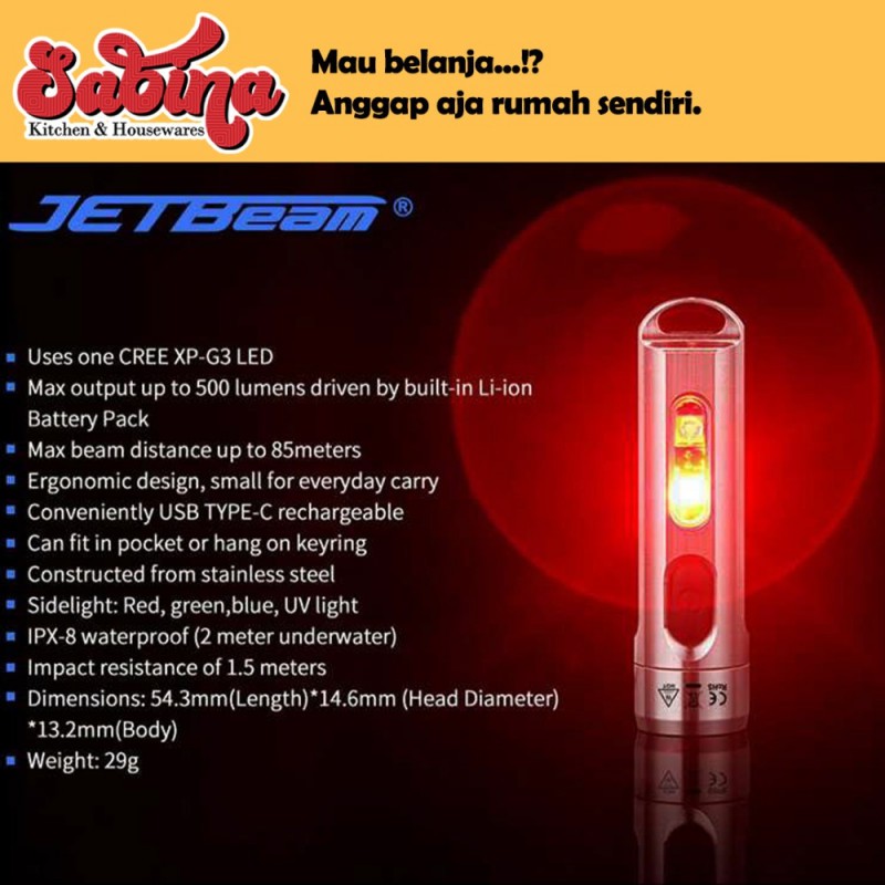 Senter LED Mini Darurat Outdoor USB Rechargeable 120mAh Waterproof