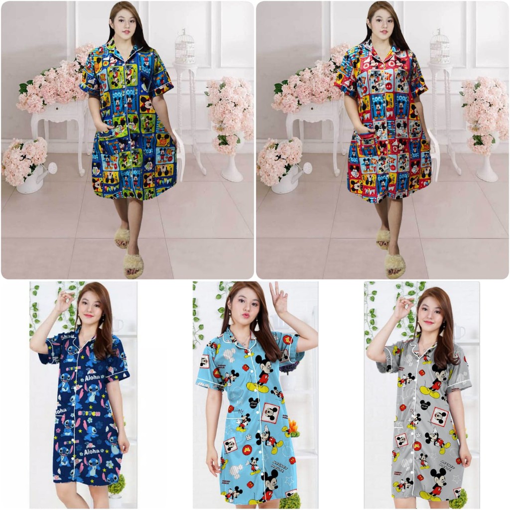 DASTER DEWASA PAKAIAN TIDUR WANITA MOTIF STITCH MIKEY DORAEMON