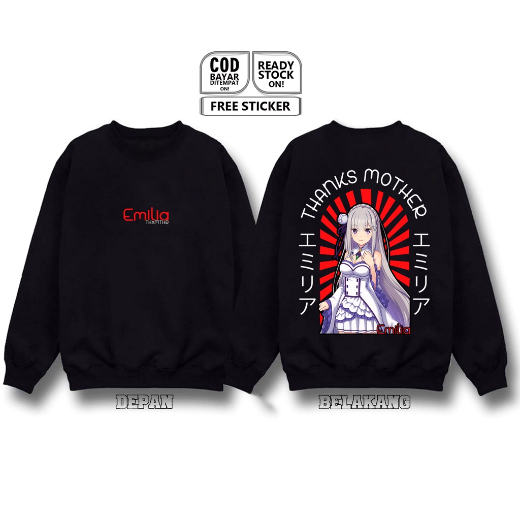 SWEATER EMILIA RE ZERO WAIFU ANIME MANGA HYOUKETSU NO MAJA EMIRI KINGDOM OF LUGNICA REM NATSUKI SATELLA ECHIDNA OTAKU WIBU BAJU JEPANG COSPLAY JAPAN CULTURE - SIGN CLOTH