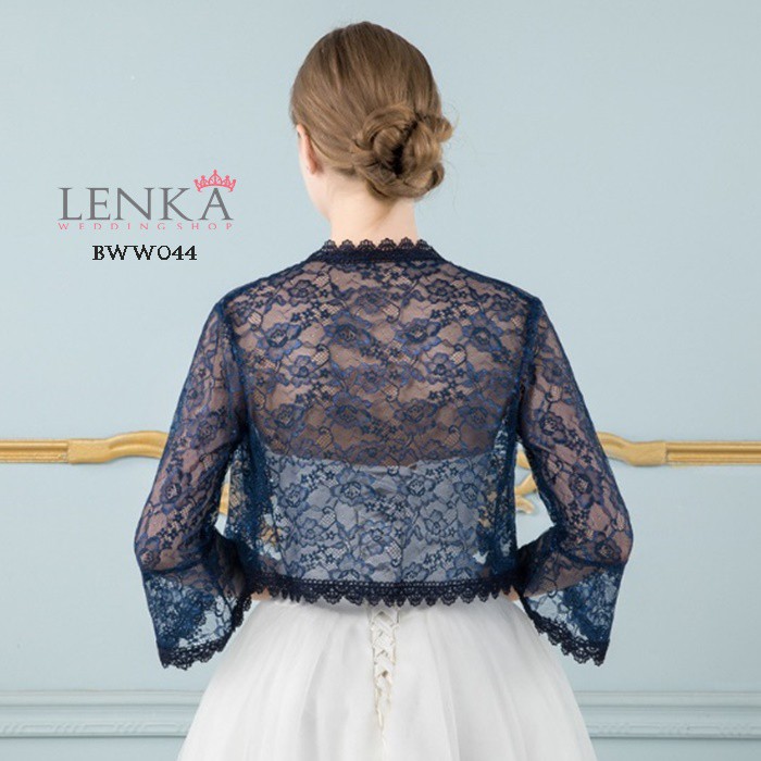 [READY STOCK] AKSESORIS PENGANTIN OUTWEAR BOLERO PESTA RENDA LACE NAVY BWW044