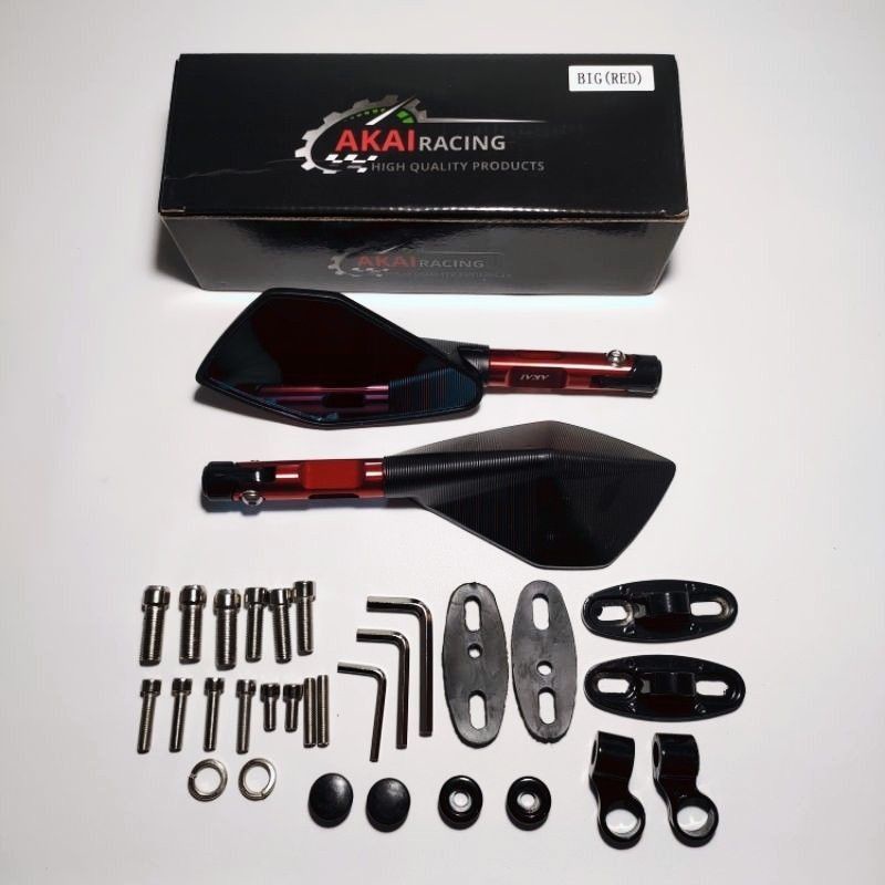 Spion TOMOK Full CNC Premium Tomok V2  Tomok V5 Universal Buat Semua Motor Bisa-Merah kaca biru