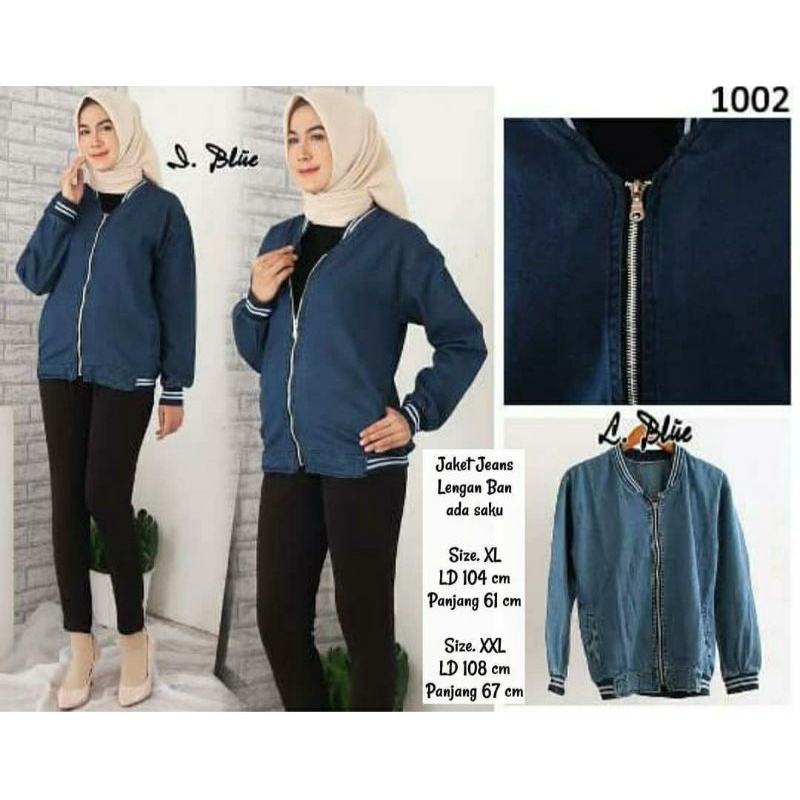 Jaket Jeans Wanita Lengan Rib Ada Saku