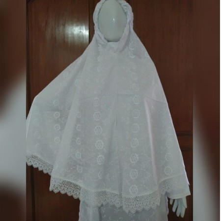 Jilbab Bergo Kantun Putih Perlengkapan Haji Umroh Wanita Dewasa