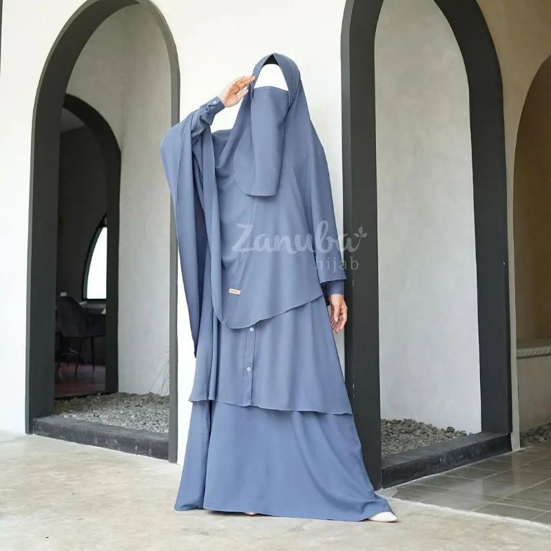 LAYER BUTTON SET ZANUBA HIJAB ( Gamis Set Khimar Bahan Miracle Zara Free Cadar )