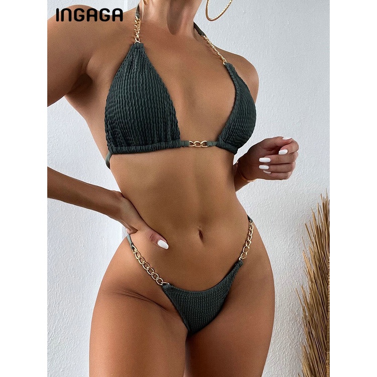 Jual PREORDER INGAGA Textured Bikini Chain Halter Swimwear Women