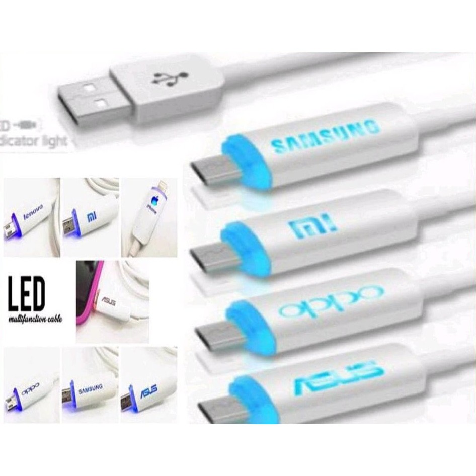 LED KABEL DATA LOGO BRANDED MICRO USB / IPHONE LIGHTING
