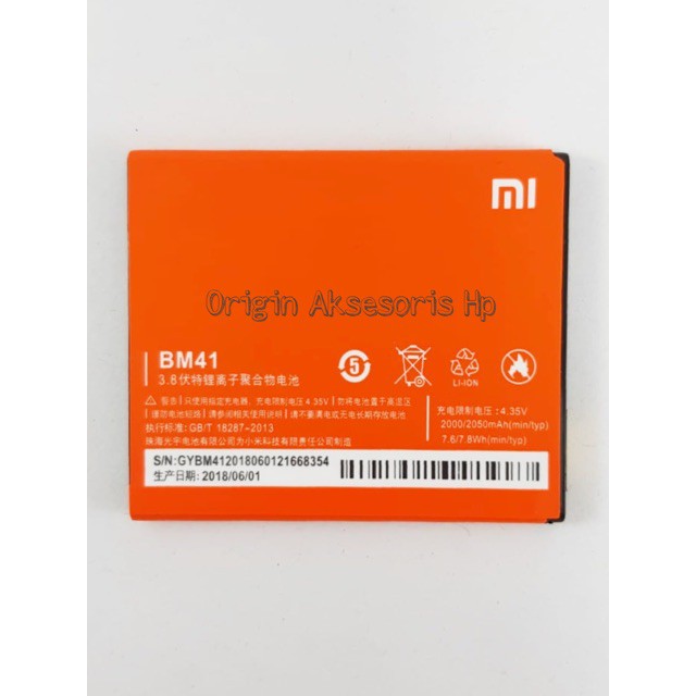 Baterai XIAOMI BM41 - Redmi 1S - BM 41 Kualitas ORIGINAL 100%