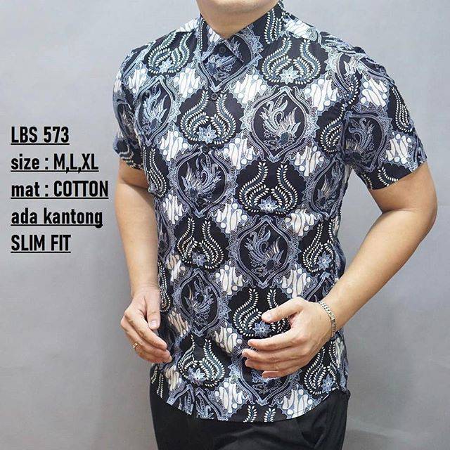 lbs  573 kemeja batik pria slimfit modern